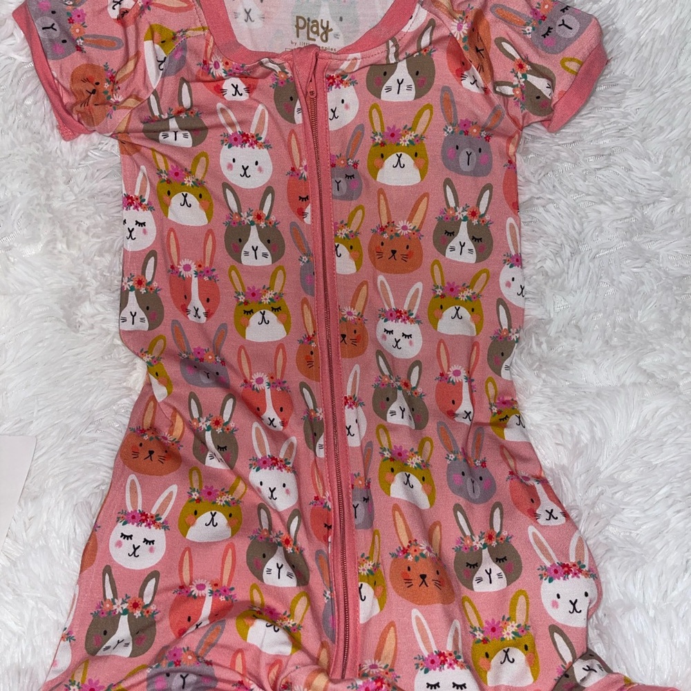 Little Sleepies Pink Bunny Print Zippered Romper